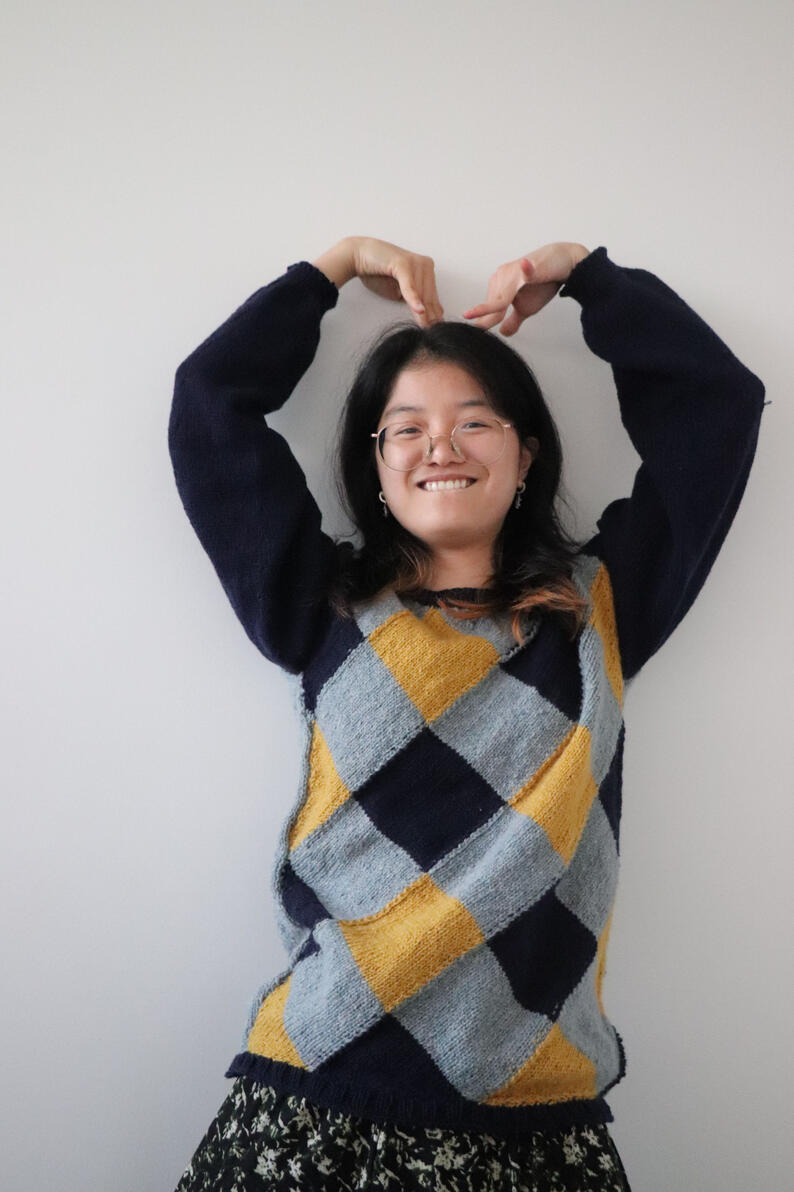Natalie Sweater Heart Pose