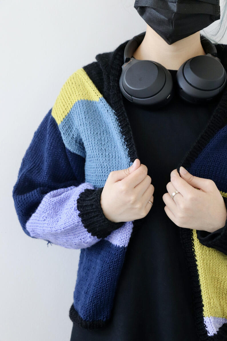 Colours in Blocks Cardigan Front